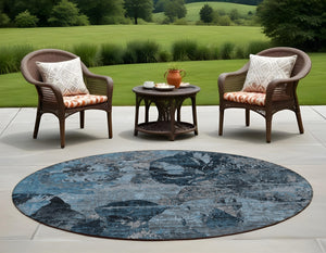 Homeroots 2' Indoor Outdoor Blue Abstract Washable Runner Rug - Stylish, Stain Resistant, And Soft Texture 8' Round Polyester 562745