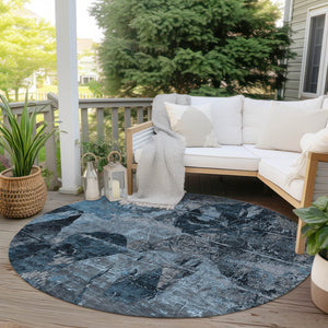 Homeroots 2' Indoor Outdoor Blue Abstract Washable Runner Rug - Stylish, Stain Resistant, And Soft Texture 8' Round Polyester 562745