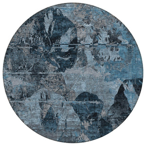 Homeroots 2' Indoor Outdoor Blue Abstract Washable Runner Rug - Stylish, Stain Resistant, And Soft Texture 8' Round Polyester 562745