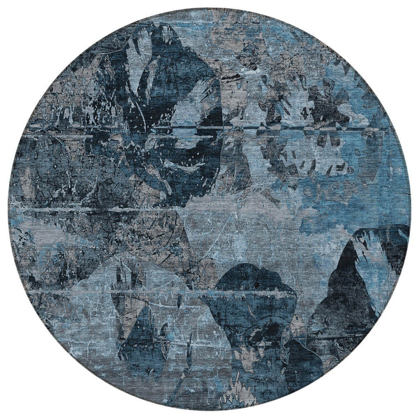 Homeroots 2' Indoor Outdoor Blue Abstract Washable Runner Rug - Stylish, Stain Resistant, And Soft Texture 8' Round Polyester 562745