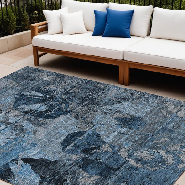 Homeroots 2' Indoor Outdoor Blue Abstract Washable Runner Rug - Stylish, Stain Resistant, And Soft Texture 8' X 10' Polyester 562746