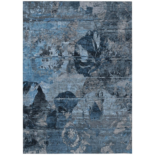 HomeRoots 5' Vibrant Blue Floral Washable Area Rug for Indoor & Outdoor Spaces - Durable, Stylish & Easy Care 8' X 10' 562746