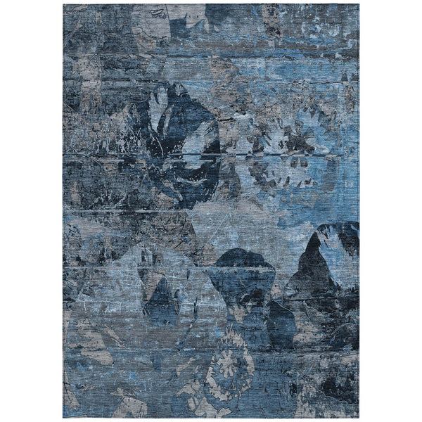 Homeroots 2' Indoor Outdoor Blue Abstract Washable Runner Rug - Stylish, Stain Resistant, And Soft Texture 8' X 10' Polyester 562746