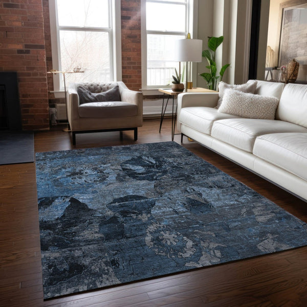 HomeRoots 5' Vibrant Blue Floral Washable Area Rug for Indoor & Outdoor Spaces - Durable, Stylish & Easy Care 9' X 12' 562747