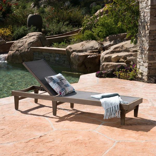 English Elm Summerland Acacia Wood Outdoor Chaise Lounge with Breathable Mesh Seat for Patio 60018.00DGY