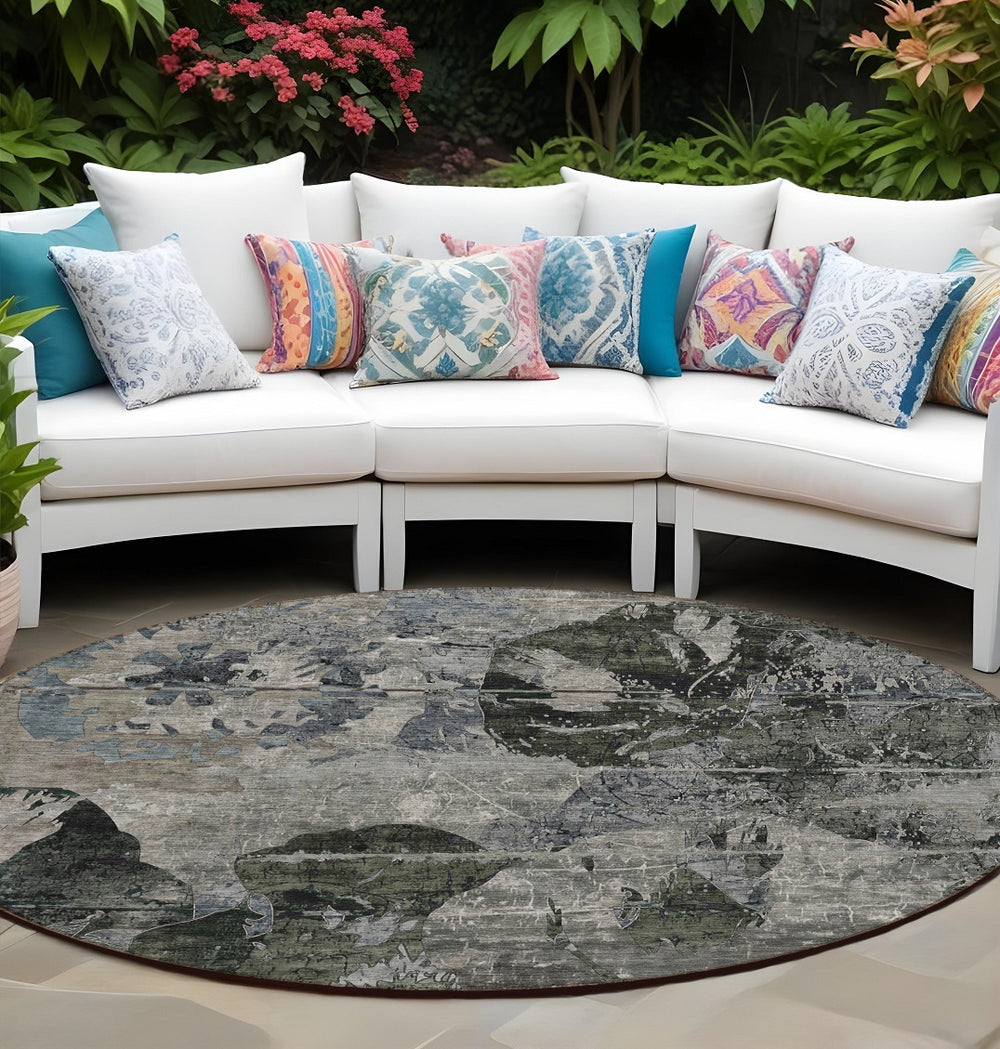 Homeroots 2' Indoor Outdoor Blue Abstract Washable Runner Rug - Stylish, Stain Resistant, And Soft Texture 8' Round Polyester 562754