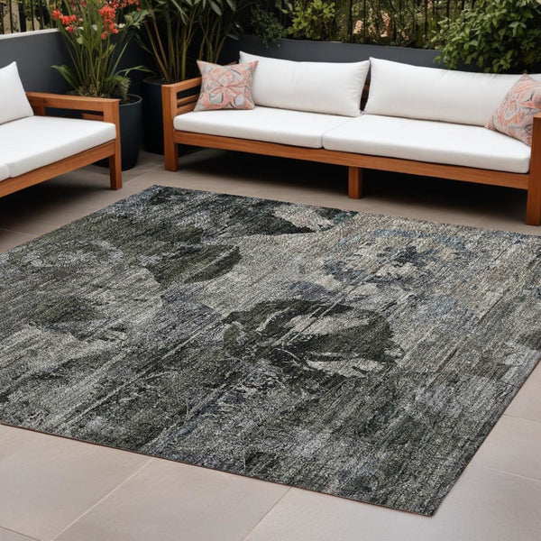 HomeRoots 5' Vibrant Blue Floral Washable Area Rug for Indoor & Outdoor Spaces - Durable, Stylish & Easy Care 9' X 12' 562756