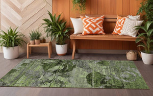 Homeroots 2' Indoor Outdoor Blue Abstract Washable Runner Rug - Stylish, Stain Resistant, And Soft Texture Green Polyester 562759