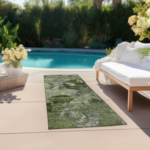 Homeroots 2' Indoor Outdoor Blue Abstract Washable Runner Rug - Stylish, Stain Resistant, And Soft Texture Green Polyester 562759