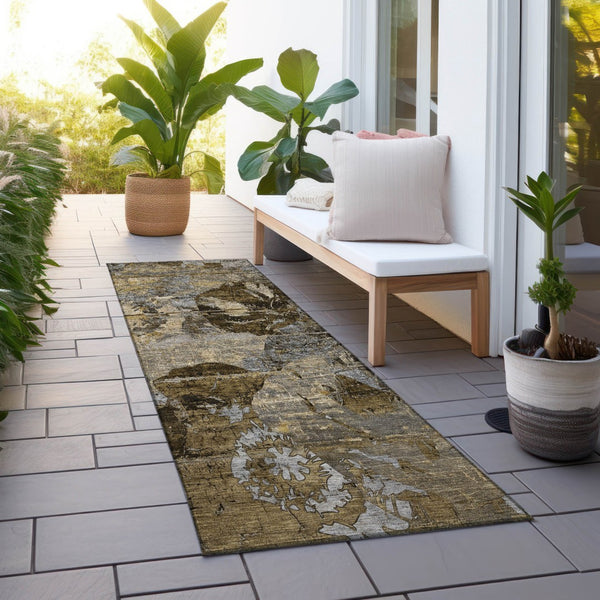 Homeroots 2' Indoor Outdoor Blue Abstract Washable Runner Rug - Stylish, Stain Resistant, And Soft Texture Mocha Polyester 562768