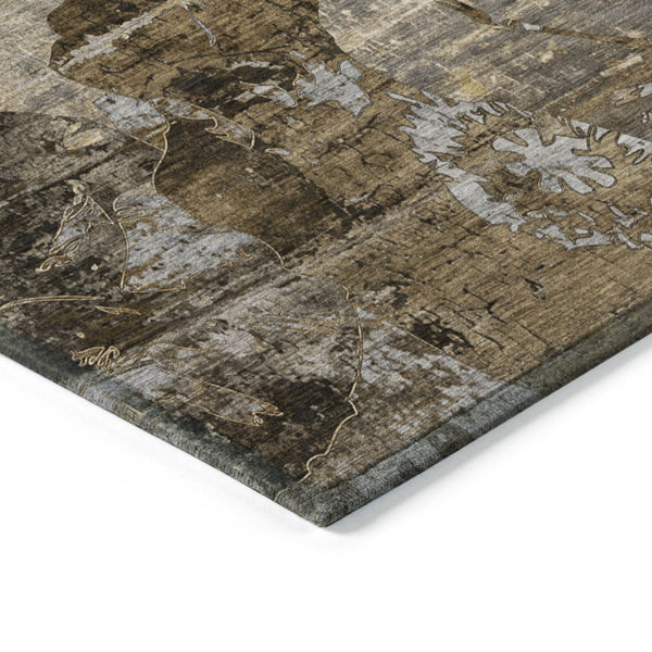 Homeroots 2' Indoor Outdoor Blue Abstract Washable Runner Rug - Stylish, Stain Resistant, And Soft Texture Mocha Polyester 562768