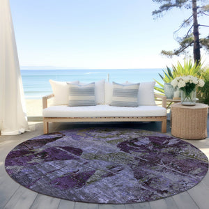 Homeroots 2' Indoor Outdoor Blue Abstract Washable Runner Rug - Stylish, Stain Resistant, And Soft Texture 8' Round Polyester 562781