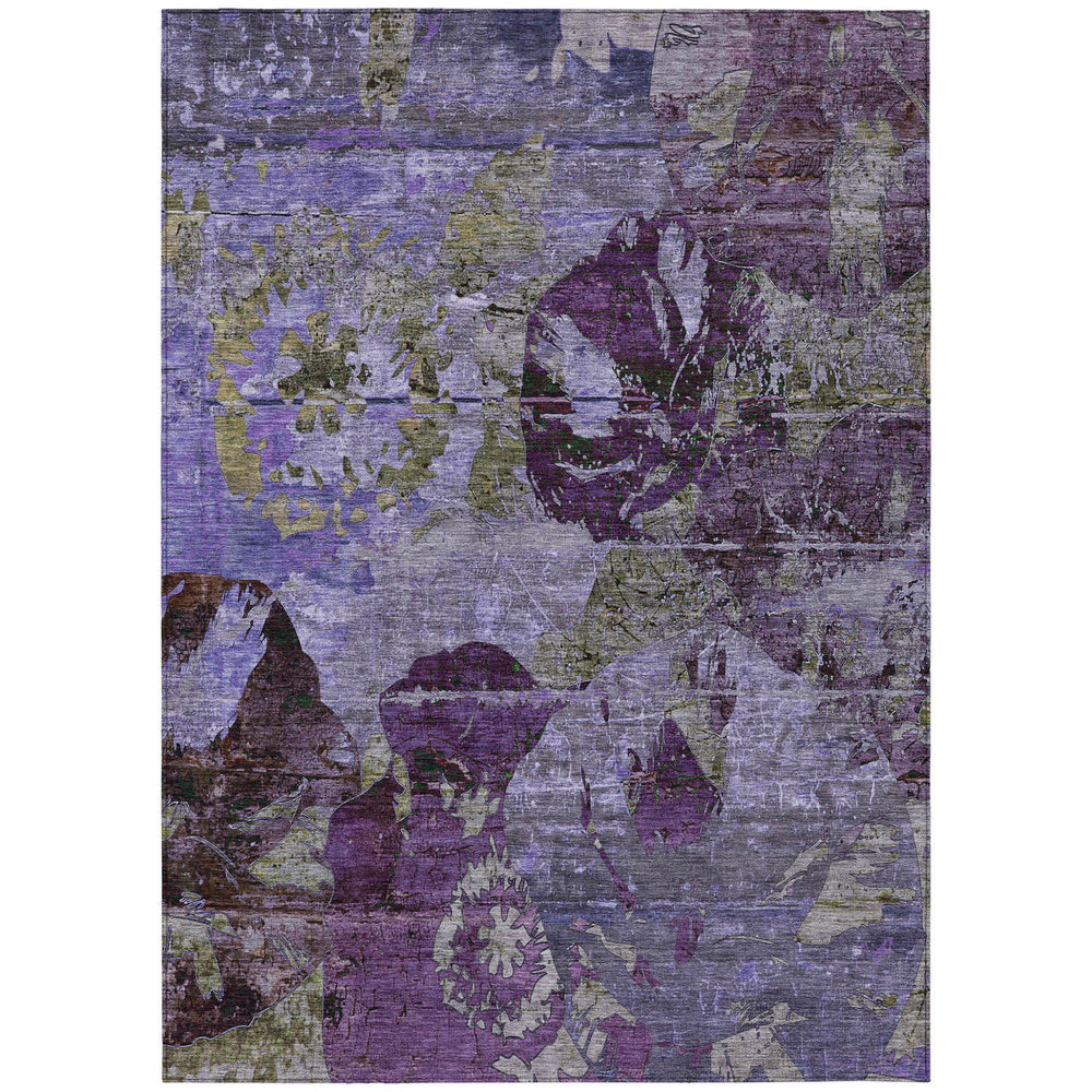 Homeroots 8' X 10' Purple And Green Floral Washable Non Skid Indoor Outdoor Area Rug Purple Polyester 562782