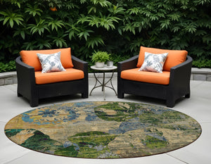 HomeRoots 5' Vibrant Blue Floral Washable Area Rug for Indoor & Outdoor Spaces - Durable, Stylish & Easy Care 8' Round 562790