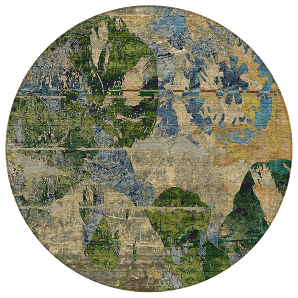HomeRoots 5' Vibrant Blue Floral Washable Area Rug for Indoor & Outdoor Spaces - Durable, Stylish & Easy Care 8' Round 562790