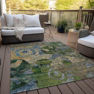 HomeRoots 5' Vibrant Blue Floral Washable Area Rug for Indoor & Outdoor Spaces - Durable, Stylish & Easy Care 9' X 12' 562792