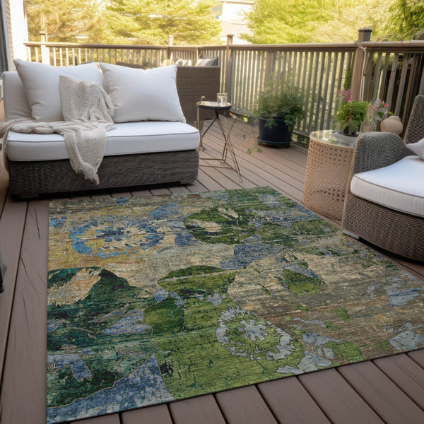 HomeRoots 5' Vibrant Blue Floral Washable Area Rug for Indoor & Outdoor Spaces - Durable, Stylish & Easy Care 9' X 12' 562792