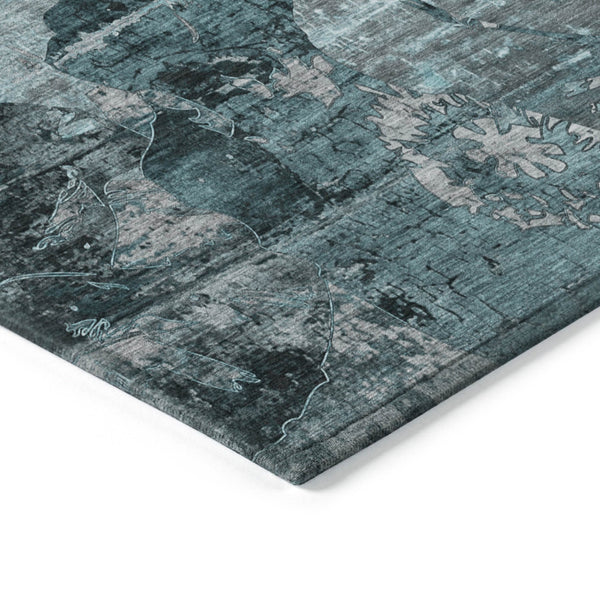 Homeroots 2' Indoor Outdoor Blue Abstract Washable Runner Rug - Stylish, Stain Resistant, And Soft Texture Teal Polyester 562795