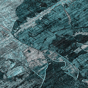 Homeroots 2' Indoor Outdoor Blue Abstract Washable Runner Rug - Stylish, Stain Resistant, And Soft Texture Teal Polyester 562795