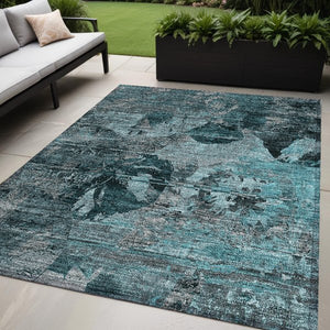 Homeroots 2' Indoor Outdoor Blue Abstract Washable Runner Rug - Stylish, Stain Resistant, And Soft Texture 5' X 8' Polyester 562798