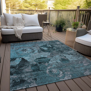 Homeroots 2' Indoor Outdoor Blue Abstract Washable Runner Rug - Stylish, Stain Resistant, And Soft Texture 5' X 8' Polyester 562798