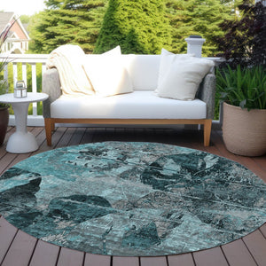HomeRoots 5' Vibrant Blue Floral Washable Area Rug for Indoor & Outdoor Spaces - Durable, Stylish & Easy Care 8' Round 562799