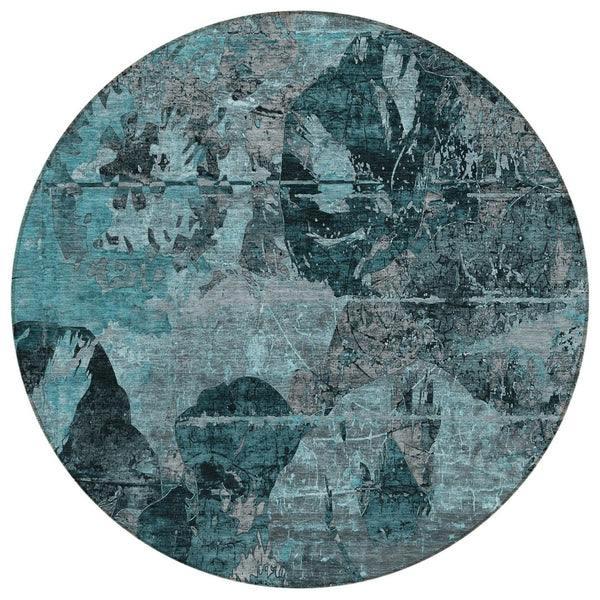 HomeRoots 5' Vibrant Blue Floral Washable Area Rug for Indoor & Outdoor Spaces - Durable, Stylish & Easy Care 8' Round 562799