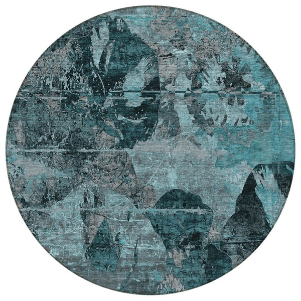 HomeRoots 5' Vibrant Blue Floral Washable Area Rug for Indoor & Outdoor Spaces - Durable, Stylish & Easy Care 8' Round 562799