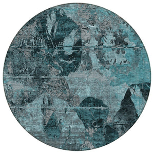 HomeRoots 5' Vibrant Blue Floral Washable Area Rug for Indoor & Outdoor Spaces - Durable, Stylish & Easy Care 8' Round 562799