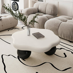 English Elm 35" Cloud Shaped Mdf Coffee Table Sculptural Round Top with Spherical Legs for Modern Living Black White W1435S00028