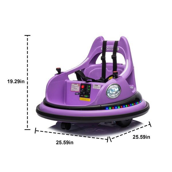English Elm 12v Kids Ride on Bumper Car with 360 Spin Led Lights Bluetooth and Parental Remote Purple W1578P198507