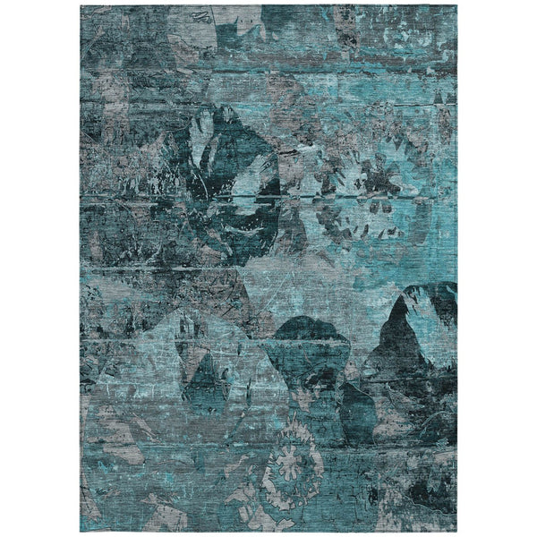 Homeroots 2' Indoor Outdoor Blue Abstract Washable Runner Rug - Stylish, Stain Resistant, And Soft Texture 10' X 14' Polyester 562802