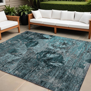 Homeroots 2' Indoor Outdoor Blue Abstract Washable Runner Rug - Stylish, Stain Resistant, And Soft Texture 10' X 14' Polyester 562802