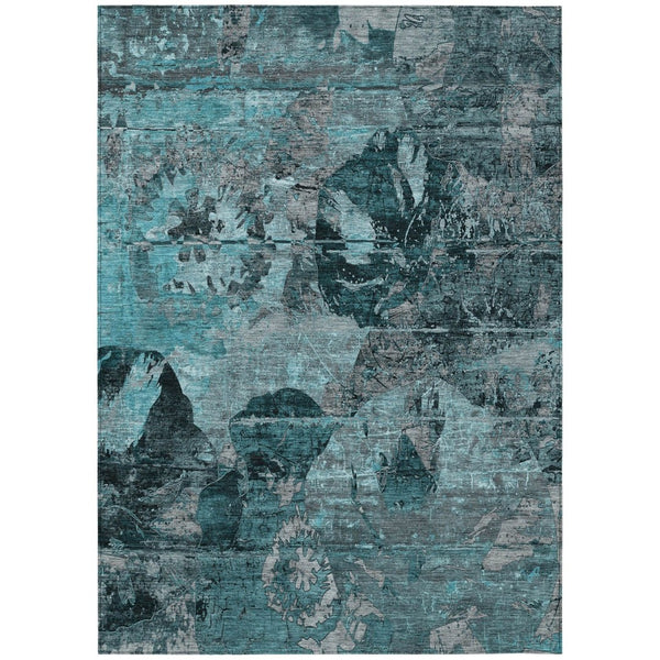HomeRoots 5' Vibrant Blue Floral Washable Area Rug for Indoor & Outdoor Spaces - Durable, Stylish & Easy Care 10' X 14' 562802