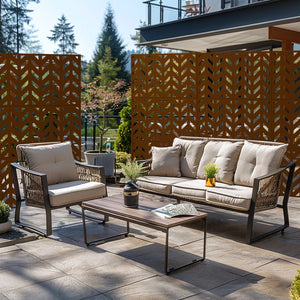HomeRoots 72" Brown Steel Three Panel Screen Divider - Stylish Privacy, Durable Design, Versatile Layout Options 562817