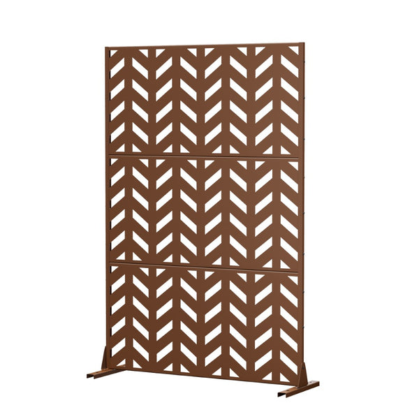 HomeRoots 72" Brown Steel Three Panel Screen Divider - Stylish Privacy, Durable Design, Versatile Layout Options 562817