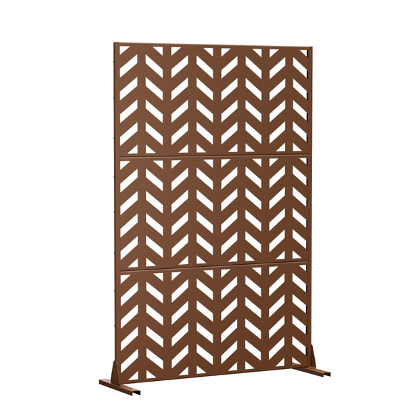 HomeRoots 72" Brown Steel Three Panel Screen Divider - Stylish Privacy, Durable Design, Versatile Layout Options 562817