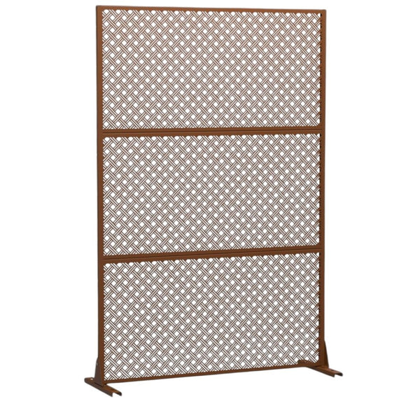 HomeRoots 72" Brown Steel Three-Panel Room Divider - Modern Privacy Screen for Stylish Spaces & Light Flow 562821