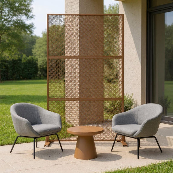 HomeRoots 72" Brown Steel Three-Panel Room Divider - Modern Privacy Screen for Stylish Spaces & Light Flow 562821