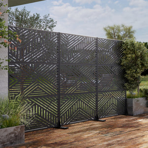 HomeRoots 72" Black Steel Three-Panel Room Divider Screen - Modern Design for Stylish Space Separation 562828