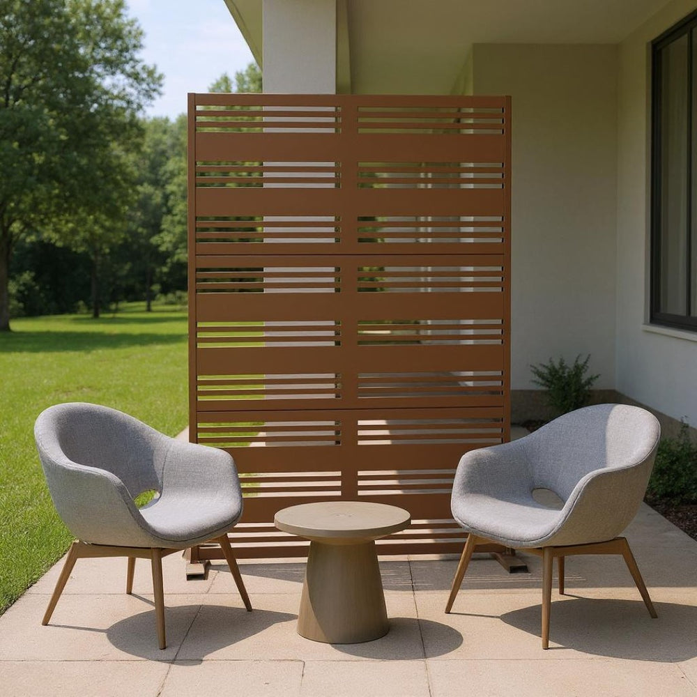 HomeRoots 72" Brown Steel Three-Panel Screen Divider - Elegant, Durable Design for Privacy and Light Control 562831