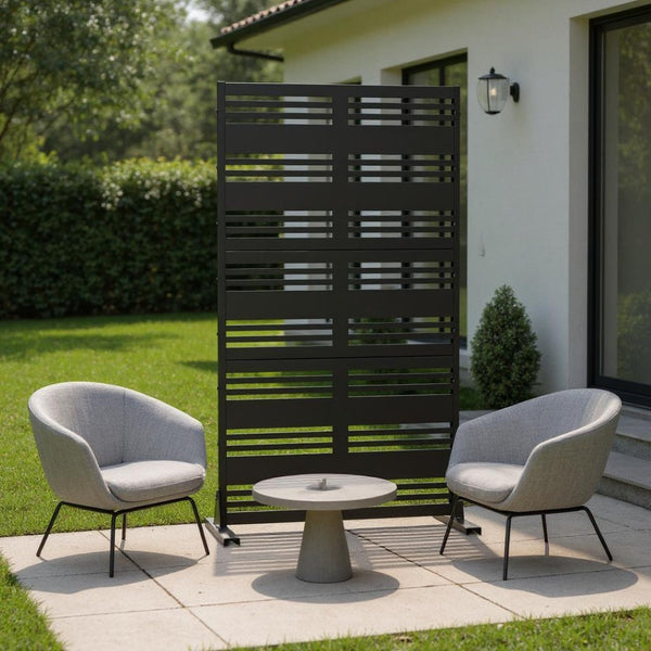 HomeRoots 72" Modern Black Steel Three-Panel Room Divider Screen - Stylish Privacy Solution for Any Space 562833