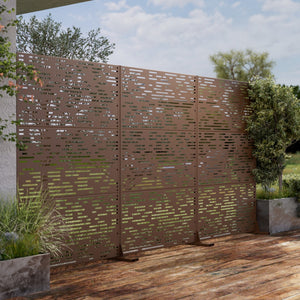 HomeRoots 72" Brown Steel Three-Panel Room Divider Screen - Stylish, Durable Privacy Solution for Any Space 562834