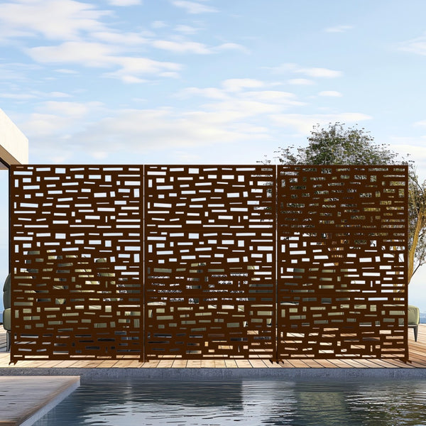 HomeRoots 72" Brown Steel Three-Panel Room Divider - Modern Privacy Screen for Stylish Spaces & Easy Setup 562837