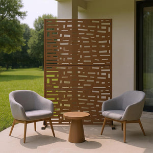 HomeRoots 72" Brown Steel Three-Panel Room Divider - Modern Privacy Screen for Stylish Spaces & Easy Setup 562837