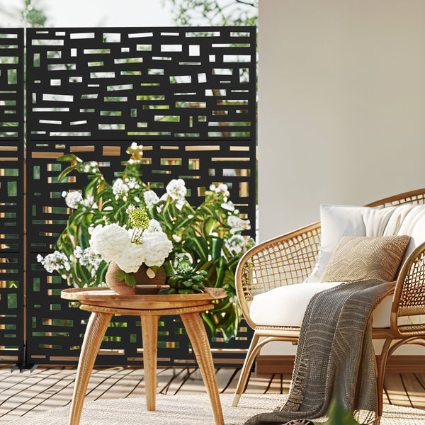 HomeRoots 72" Black Steel Three-Panel Room Divider Screen – Modern Privacy Solution & Stylish Accent for Any Space 562838