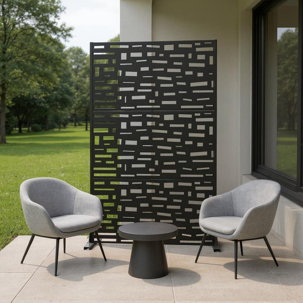 HomeRoots 72" Black Steel Three-Panel Room Divider Screen – Modern Privacy Solution & Stylish Accent for Any Space 562838