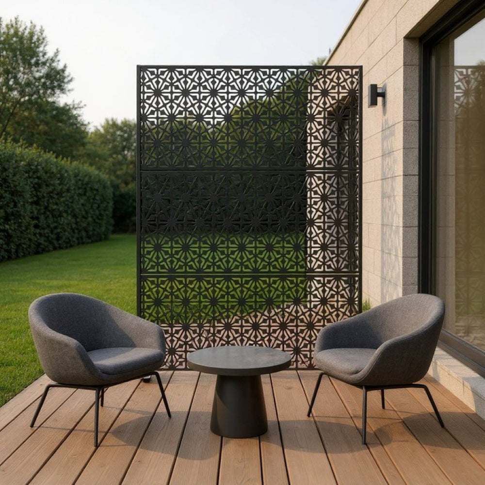 HomeRoots 72" Black Steel Three-Panel Room Divider Screen – Modern Privacy and Light Filter for Any Space 562840