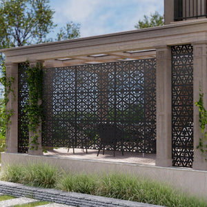 HomeRoots 72" Black Steel Three-Panel Room Divider - Modern Privacy Screen with Translucent Galvanized Design 562841