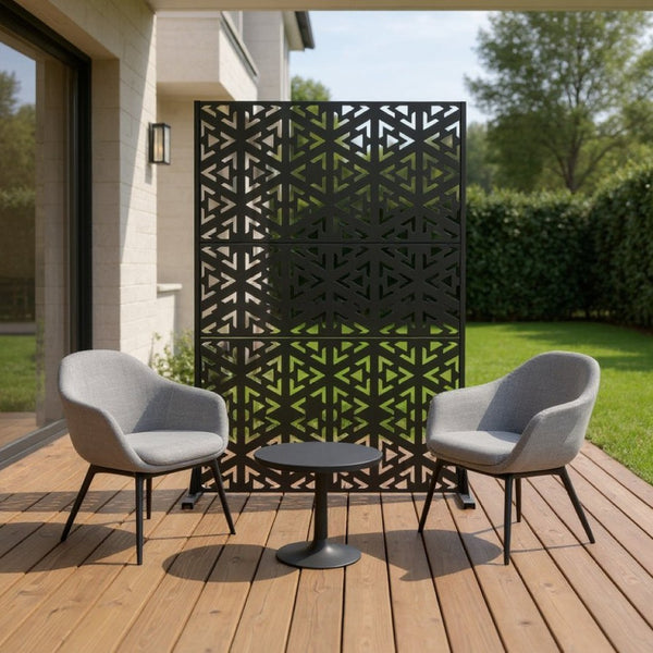 HomeRoots 72" Black Steel Three-Panel Room Divider - Modern Privacy Screen with Translucent Galvanized Design 562841